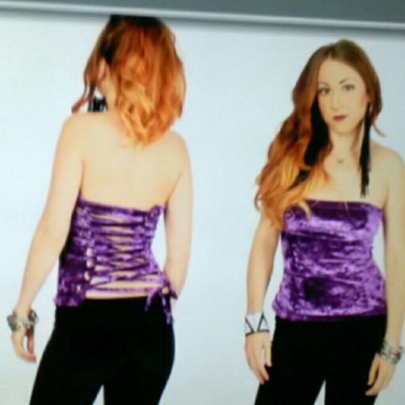 Panne CRUSHED VELVET baby pink corset lace top - Picture 6 of 6